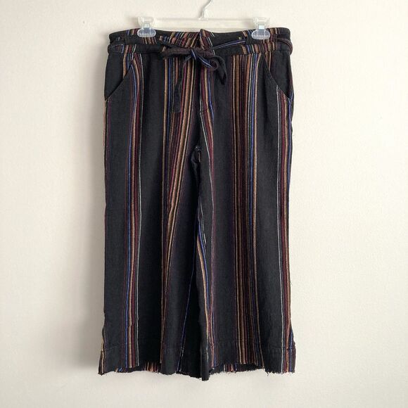 Democracy Womens Flex-ellent Wide Leg Cropped Pants Size 6 Black Striped Boho - Picture 1 of 10